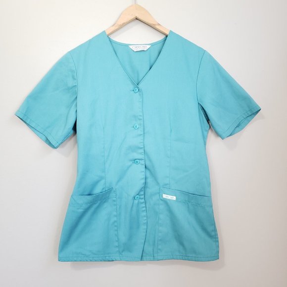 Cherokee Sage Green Button Down Scrub Top - Picture 1 of 11